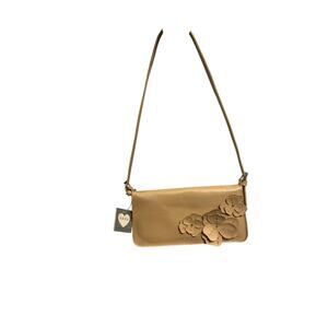 XOXO slim clutch crossbody flap bag with embellished flowed in light tan